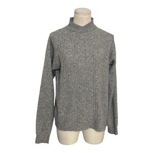 AUSTIN REED Gray Cable-knit Turtleneck Sweater Cashmere Lambswool Wool M Cozy